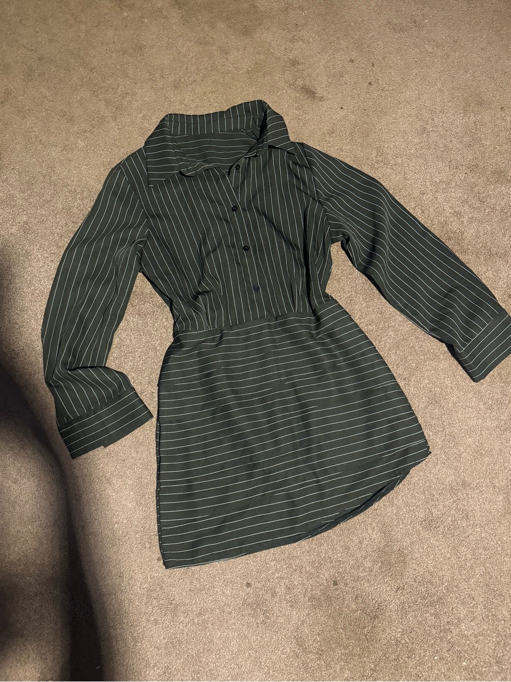 SHEIN Dark Green Pinstripe Mini Shirt Dress